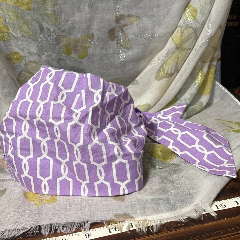 New Good Vibe Lilac and White Scarf/Headdress/Surgical Scrub Cap/ Mess Hair Day